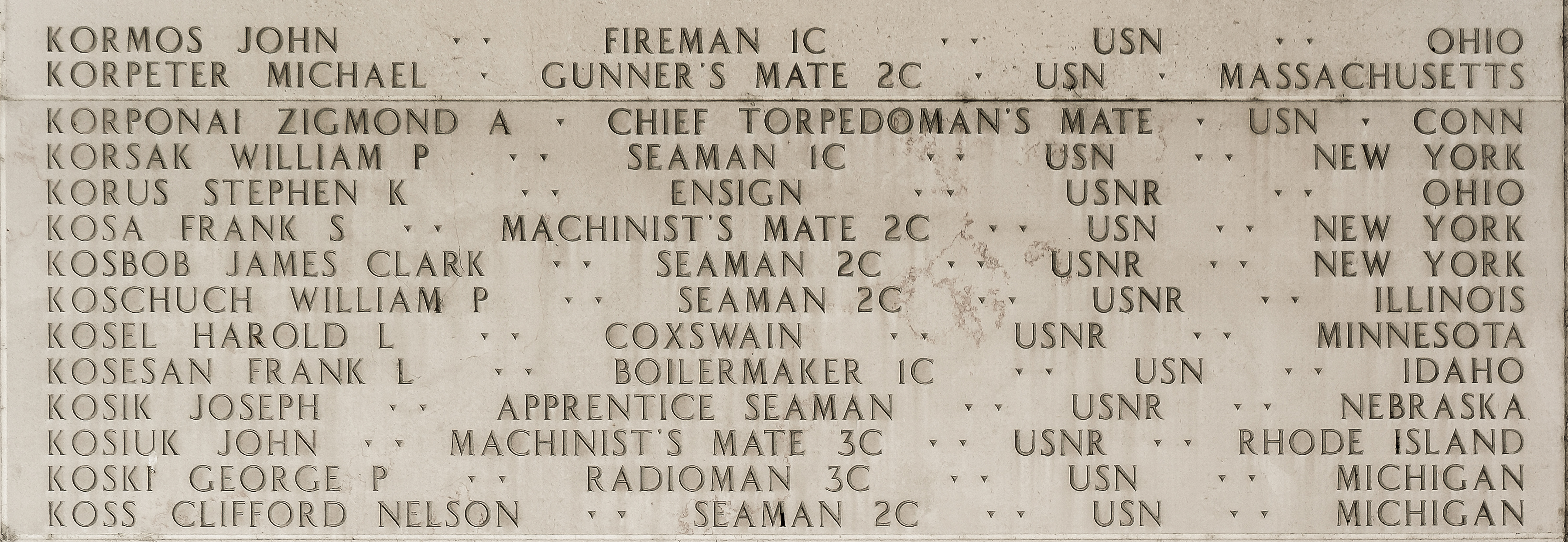 Frank L. Kosesan, Boilermaker First Class